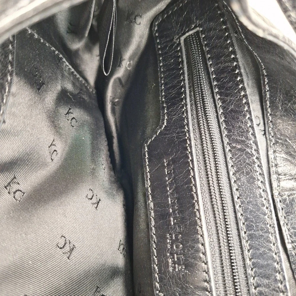 Kenneth‎ Cole New York Black Leather Med Small Hobo Buckle Accent Handbag Purse